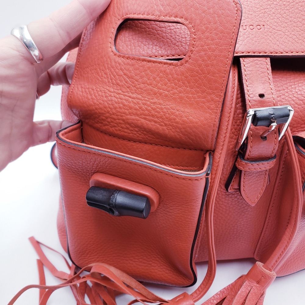 Gucci Bamboo Backpack Orange Pebbled Leather Tassel‎ - Picture 9 of 16